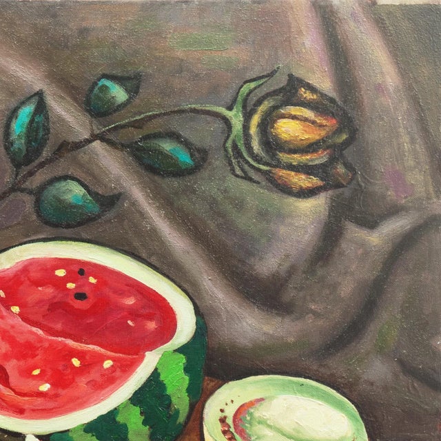 'Still Life of Roses With Fruit', Art Deco Style, Modernist Oil Chairish