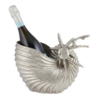 Sculptural Nautilus Shell Wine Cooler / Holder in Nickel-Plated Aluminum - Palm Beach Regency, Coastal, Beach House, Nantucket - See Pics! For Sale
