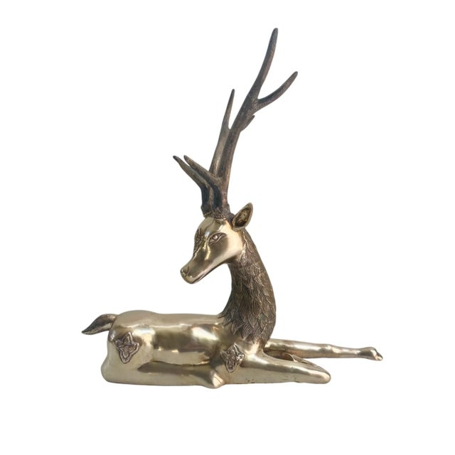Midcentury Vintage Hollywood Regency Large Solid Brass Stag Deer Gazelle Figurine Sculpture For Sale - Image 11 of 11