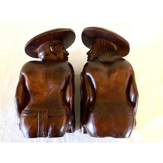 Tribal Vintage Carved Wood Tribal Figure Bookends For Sale - Image 3 of 6