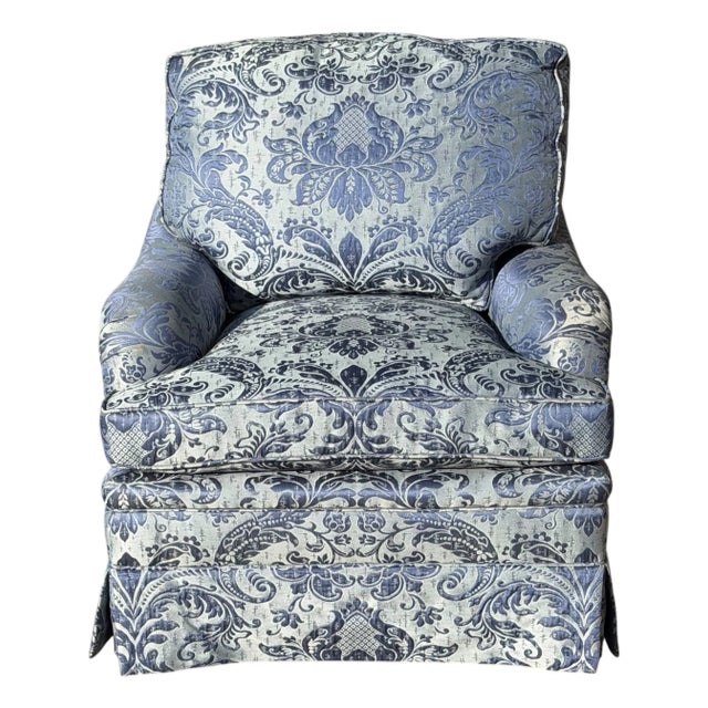 Brunchwig & Fils Blue Damask Fully Upholstered Club Chair For Sale