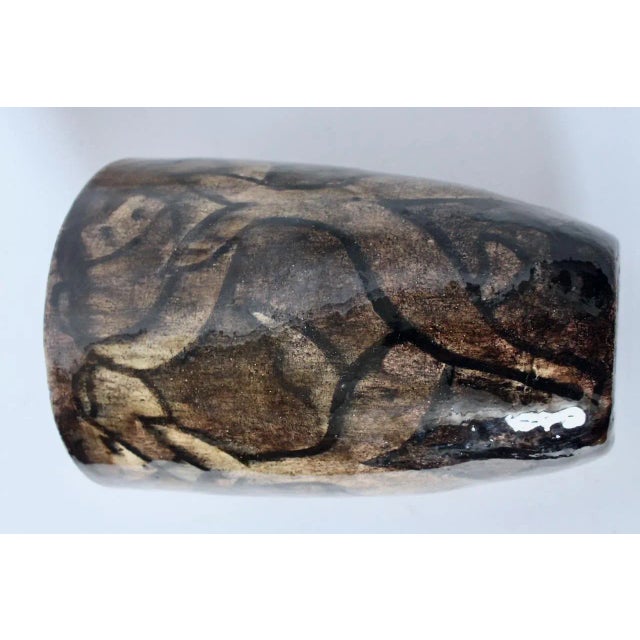 1950s Cereste Figurative Glazed Earthen Tone Oblong Art Pottery Vase For Sale - Image 12 of 12