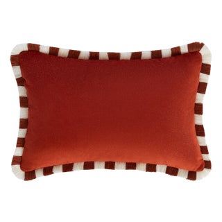 Bicolor Happy Cushion in Brick Velvet with Brick and White Fringes from Lo Decor For Sale
