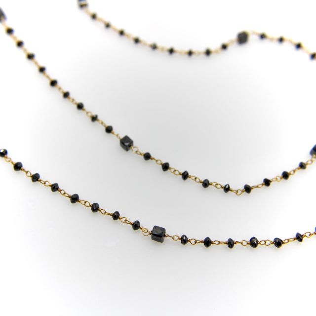1990s 14k Gold Hand-Faceted Black Diamond Hand-Wired Chain Necklace For Sale In Los Angeles - Image 6 of 8