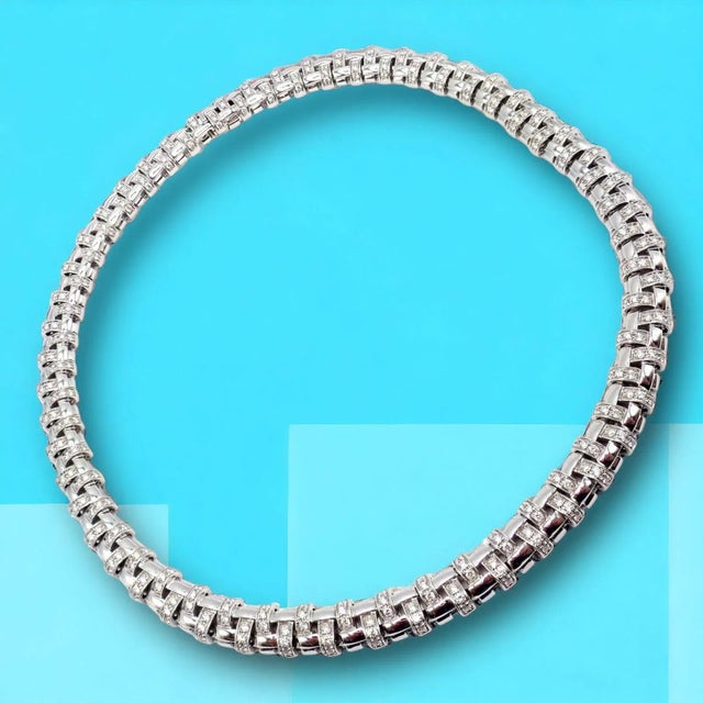 2000 - 2009 Tiffany & Co. Vannerie 18k White Gold Basket Weave Diamond Necklace For Sale - Image 5 of 12