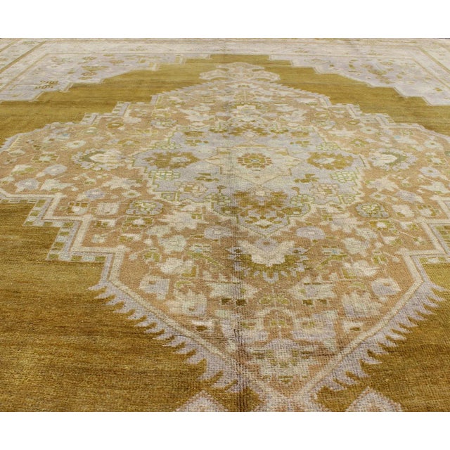 Textile Mid 20th Century Vintage Turkish Oushak Rug in Saturated Gold and Warm Neutral Colors For Sale - Image 7 of 9