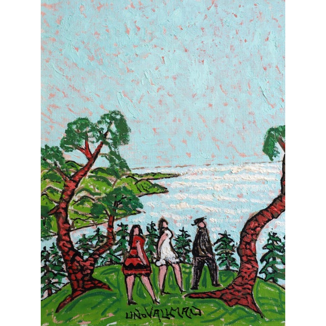 Mid-Century Modern 'Stroll Above the Bay' Expressive Landscape Oil Painting by Swedish Artist Uno Vallman (1913-2004), Framed For Sale - Image 12 of 14