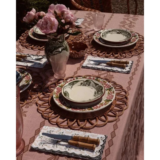 English Sharland England Little Flower Scalloped Napkins in Green - Set of 4 For Sale - Image 3 of 3