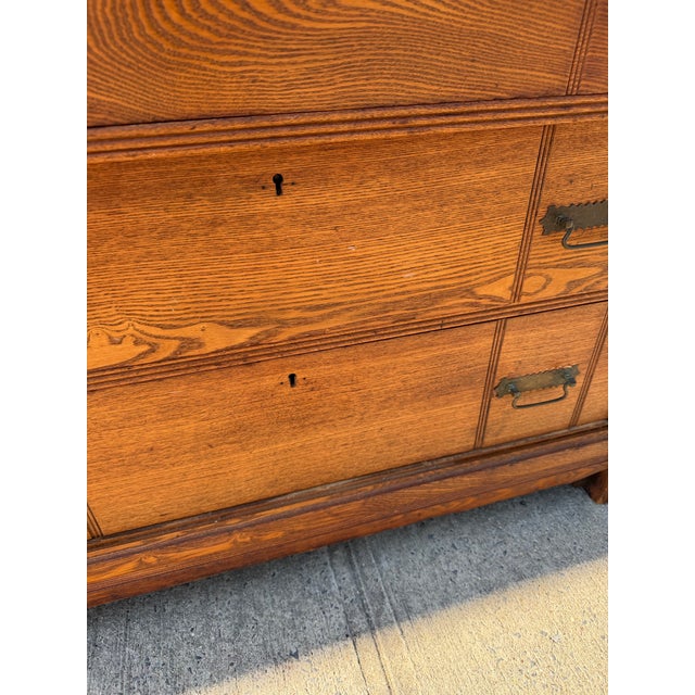Antique Victorian Eastlake Oak Three-Drawer Chest With Incised Detail and Brass Hardware For Sale - Image 10 of 12