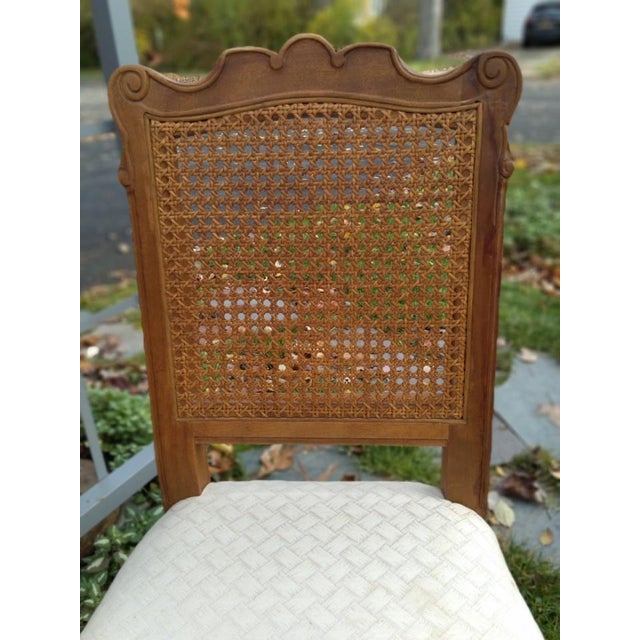 Pair Vintage Country French Provincial Cane Back Wood Side Chairs Cabriole Legs For Sale - Image 4 of 12
