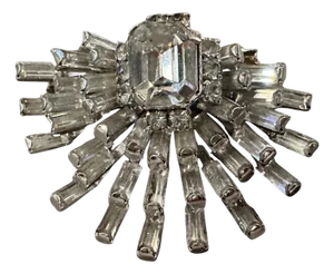1940s Art Deco Rhinestones and Silvered Metal Italian Brooch
