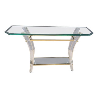Brass and Acrylic Glass Console Table, 1970s For Sale