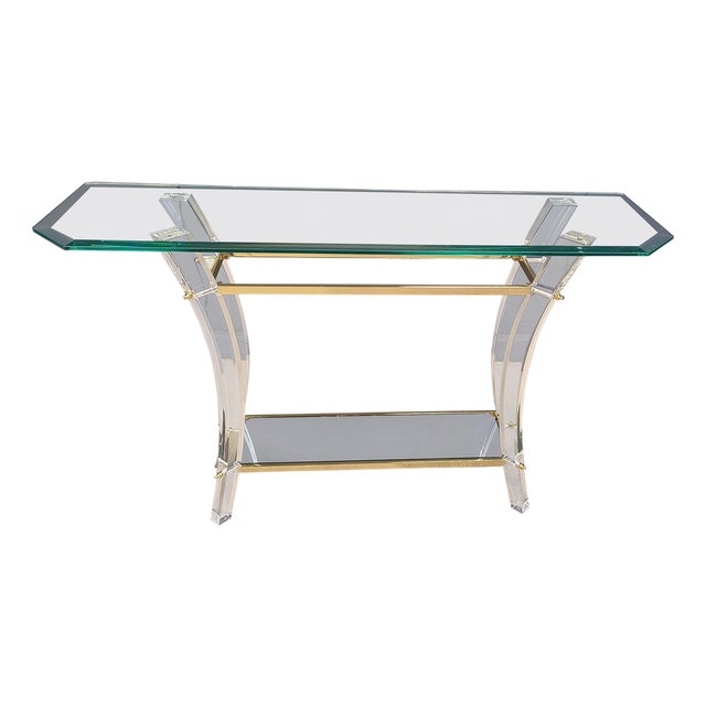 Brass and Acrylic Glass Console Table, 1970s For Sale