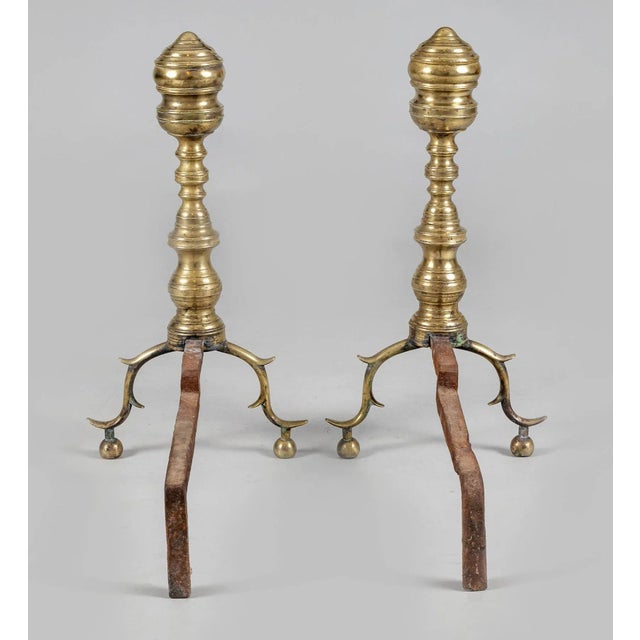 American 19th Century Brass Andirons- a Pair For Sale - Image 4 of 6