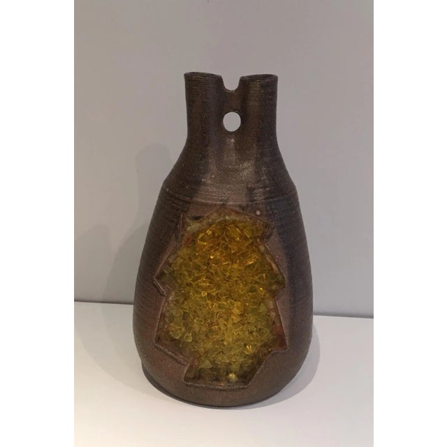 Ceramic and Yellow Glass Lamp, circa 1970 For Sale - Image 10 of 13