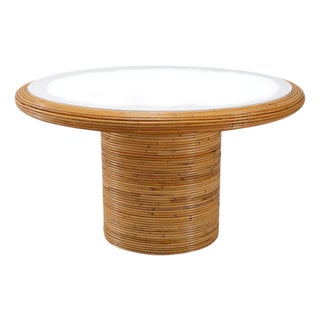 McGuire Organic Modern Rattan Pencil Reed Round Dining Table For Sale
