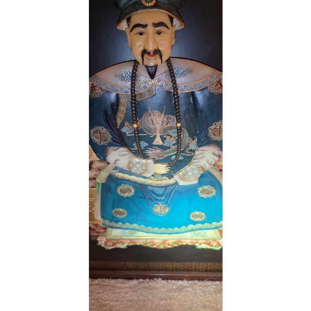 20th C. Emperor and Empress Plaque Large - Mid-Century Chinoiserie Black Lacquer & High-Relief Soapstone Wall Panels. For Sale - Image 17 of 18