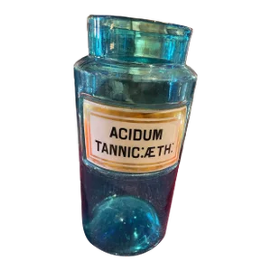 Antique French Aqua Glass Apothecary Jar Acidum Tannic