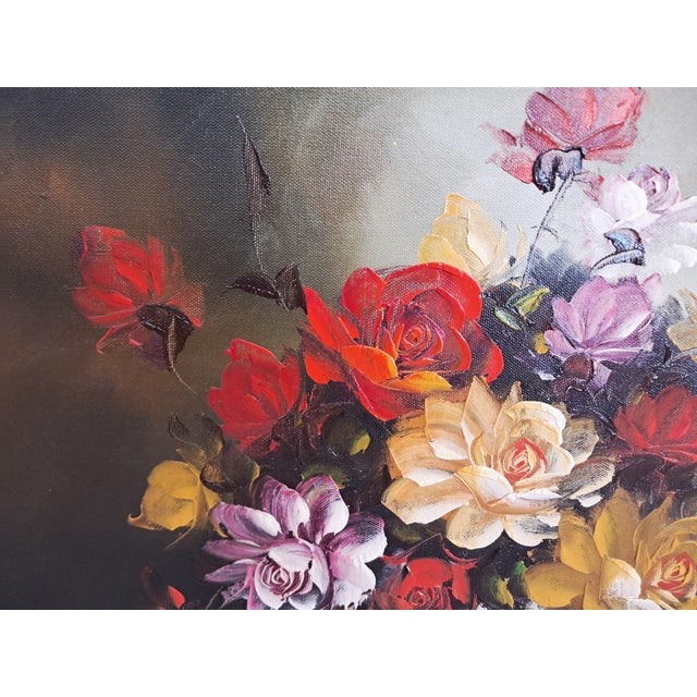 Vintage Floral Oil Painting on Canvas with Ornate Gilt Frame Flowers, Circa 1980 For Sale - Image 13 of 18