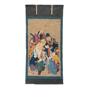 Large Chinese Vintage Canvas Color Ink SanXing (Fu Lu Shou) Painting Art