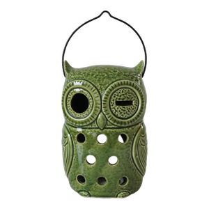 Vintage Ceramic Green Winking Owl Hanging Tea Light Candle Holder