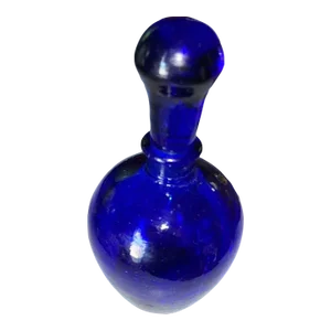 1980s Cobalt Blue Crackle Glass Lidded Bottle