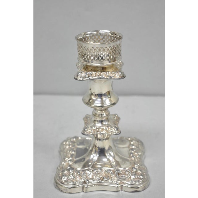 Antique Victorian Silver Plated Glass Hurricane Lamp Shade Candlestick - Pair For Sale - Image 10 of 18