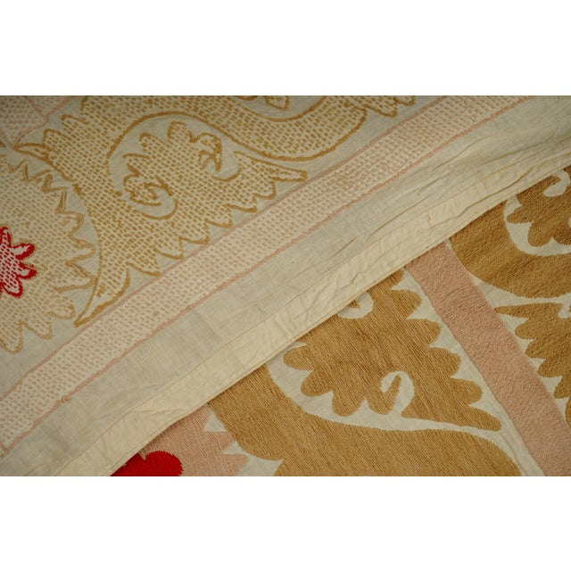 Boho Medallion Suzani Tapestry | Pink, Terracotta & Teal Floral Motif Wall Decor 4'4'' X 4'10'' For Sale - Image 10 of 10