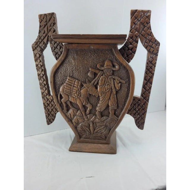 1970s Tribal Hand-Carved Wood Vase Urn For Sale - Image 9 of 9