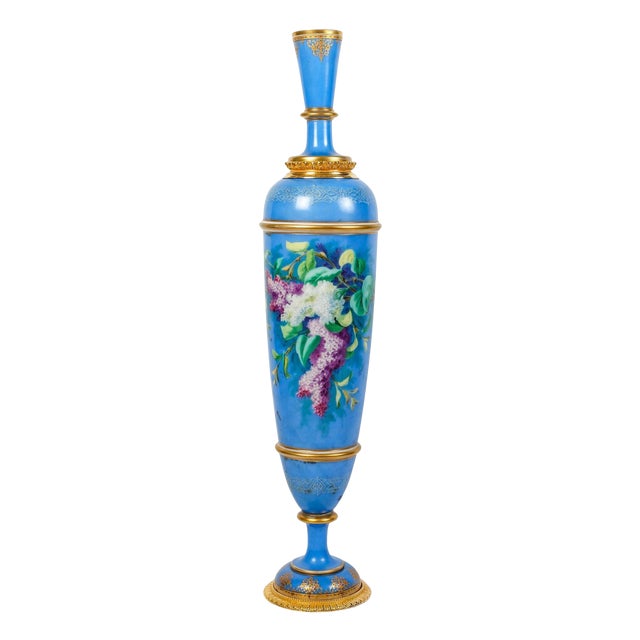 Large Napoleon III Baccarat Opaline Vase in Gilt Bronze Mount For Sale