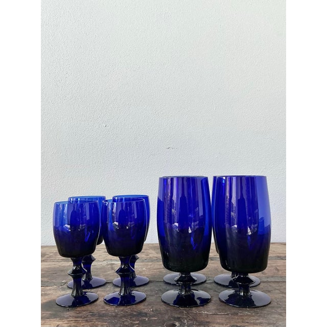 Vintage Cobalt Stemware - Set of 8 For Sale - Image 10 of 12