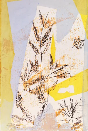 'Leaves Against Ochre and Blue' by Jeannette Bedwell, Circa 1969