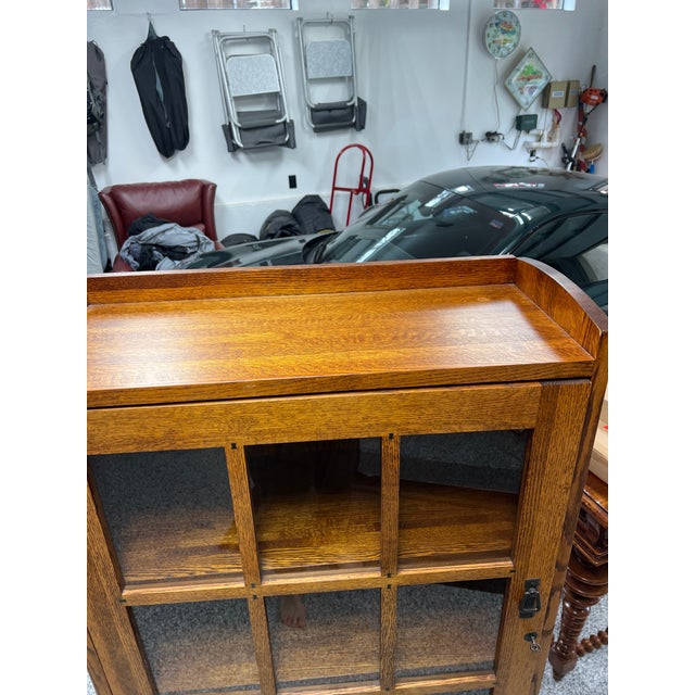 Wood Arts and Crafts Style Glass Front Bookcase For Sale - Image 7 of 7