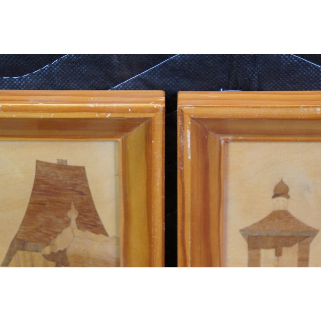 2 Schild Intarsia German Wood Inlay Marquetry Cityscapes Street Scenes 11" For Sale - Image 11 of 12