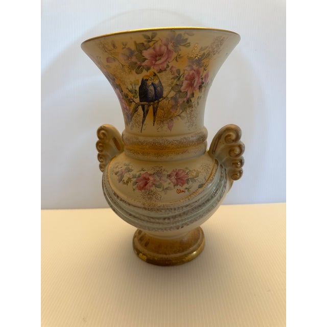1940"s Abingdon Potteries Usa Art Deco Ceramic Hand Painted Glazed Finish Vase Floral and Birds Decor For Sale - Image 14 of 18
