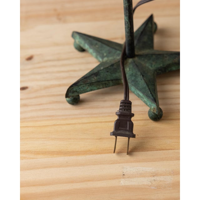 Vintage Verdigris Copper Alloy Brutalist Star Table Lamp For Sale - Image 11 of 11