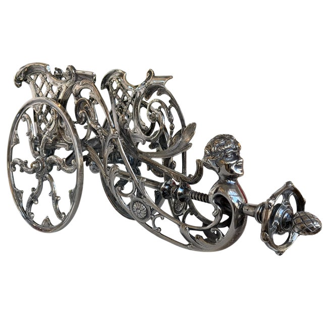 Metal Antique Silver Wine Bottle Chariot Trolley Caddy - Made in Italy For Sale - Image 7 of 14
