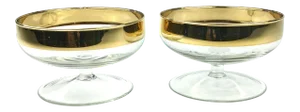 Large Size Crystal & Gold Leaf Desert Coupes - a Pair
