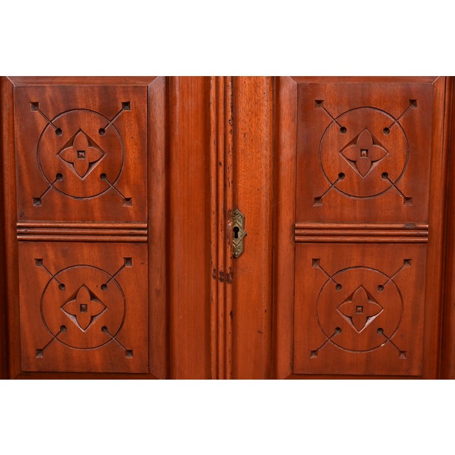 Herter Brothers Style Antique Eastlake Victorian Carved Walnut Triple Bookcase Cabinet, Circa 1880s For Sale In South Bend - Image 6 of 12