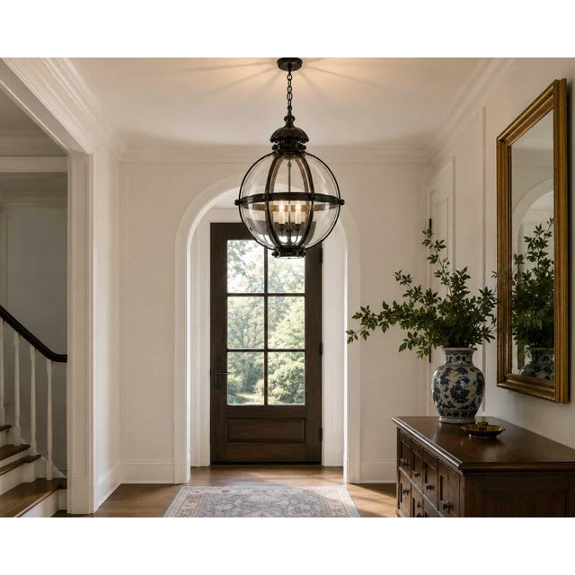 Traditional Brass and Bronze Globe Lantern For Sale - Image 3 of 4