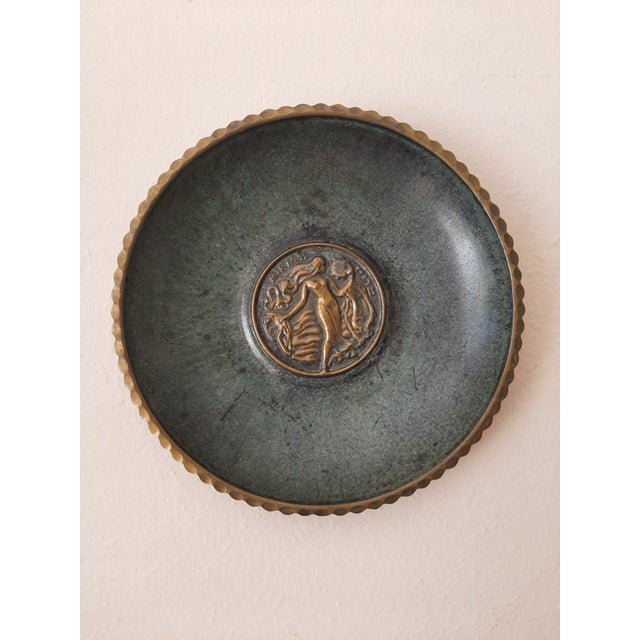 Nouveau Metal Wall Plate Lady Verdigris and Brass For Sale - Image 4 of 5
