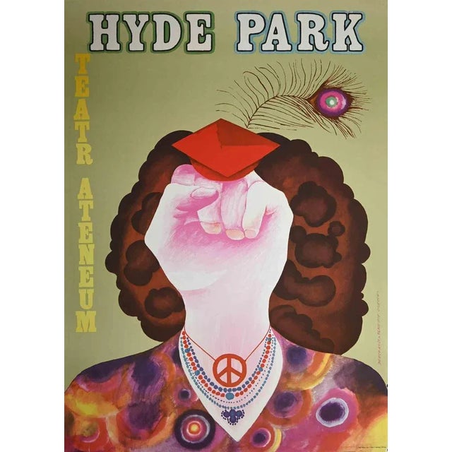 Polish Poster of Hyde Park is an original polish poster of the polish Teatr Ateneum. Vintage offset print. Signed on the...