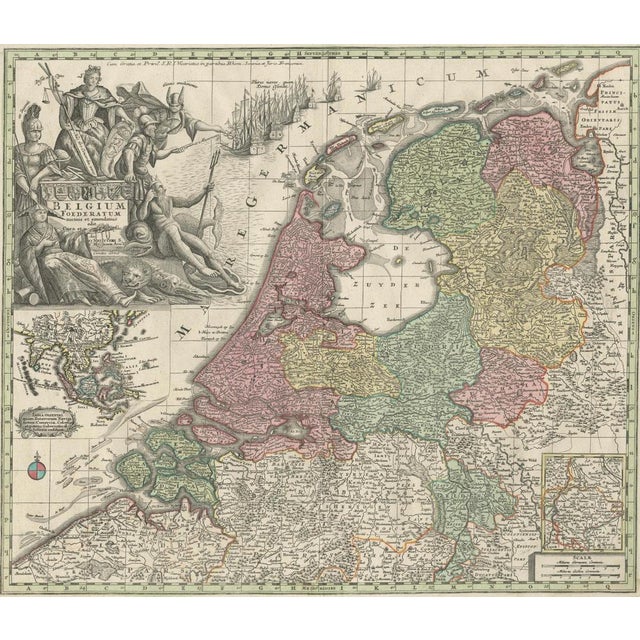 Dutch Republic & East Indies, Belgium Foederatum Map by Seutter, 18th Century This impressive antique map titled Belgium...