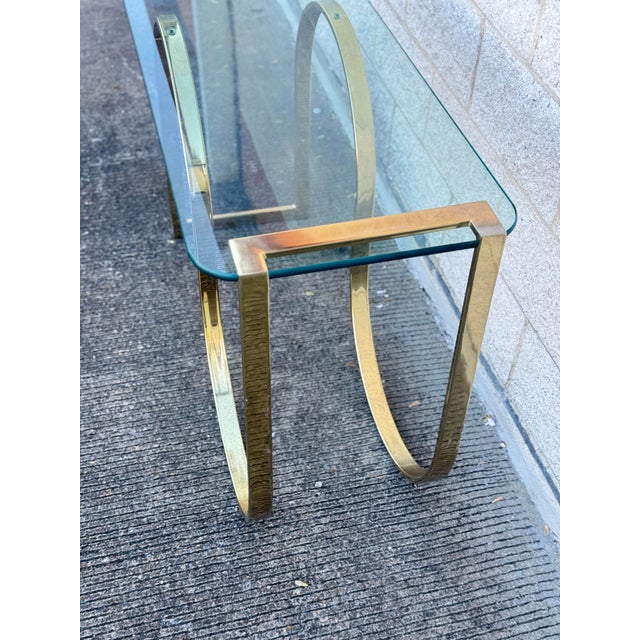Metal 1980s Postmodern Brass-Finish Metal & Glass Console Table With Curved Base For Sale - Image 7 of 12