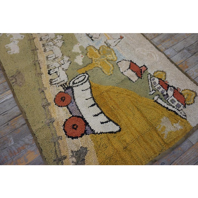 Artistic Small Size Pictorial Antique American Folk Art Prairie Town Farm Animal Scene Hooked Rug For Sale - Image 9 of 10