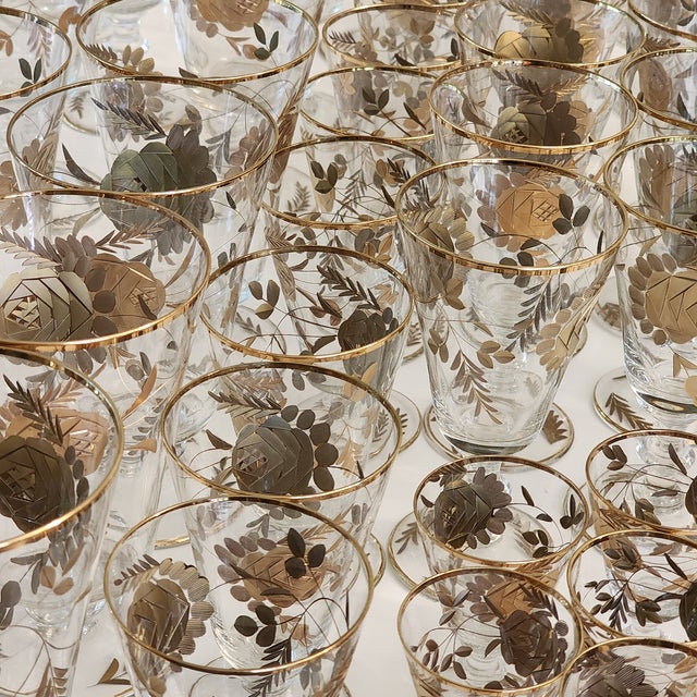 1960s Set of 6 24k Gold Encrusted Crystal Cordial Shot Stem Barware Set For Sale - Image 12 of 13