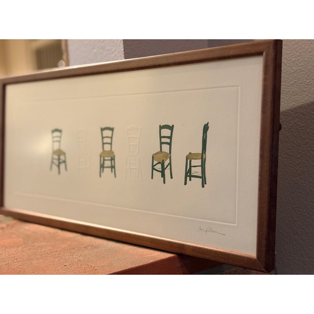 Visionary detailed Embossed Ladder Chair Art - Artist Signed tho difficult to decipher Art once purchased in Greece as the...