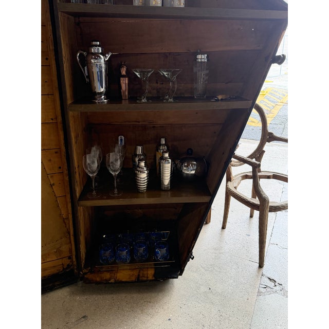 Antique 1920s Wooden Harp Travel Case Converted Into a Unique Bar Cabinet – 76” For Sale - Image 9 of 12