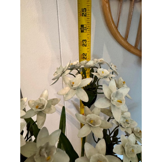Vintage Mid-Century White Tole Narcissus Floral Arrangement Botanical Paperwhites Sculpture Circa 1950s For Sale In Raleigh - Image 6 of 11