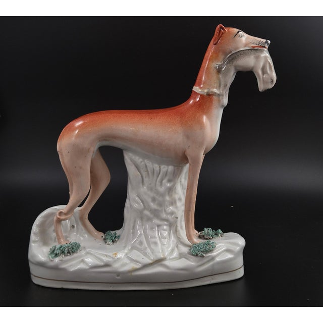 Victorian Porcelain Staffordshire Greyhounds with Hares, England, 1850, Set of 2 For Sale - Image 10 of 16